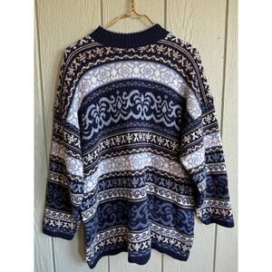 Vintage 90s Nordic Sweater Women’s Large Made in USA Knit Pullover Cottagecore